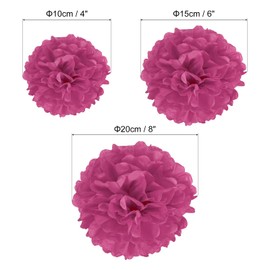 PATIKIL 4"/6"/8" Tissue Pom Poms Flowers, 12 Pack Paper Flower Ball for Wedding Bridal Shower Birthday Bachelorette Party Backdrop Decoration, Fuchsia