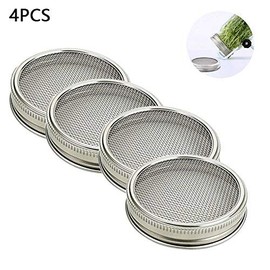 Merrday Pack of 4 Stainless Steel Sprouting Jar Lid Kit for Excellent Ventilation Wide Mouth Preserving Jars for Making