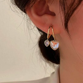 Atentuyi CZ Heart Earrings Gold Heart Huggie Hoop Earrings Double Heart Dangle Earrings Open Huggie Earrings Crystal Heart Earrings Jewellery for Women and Girls