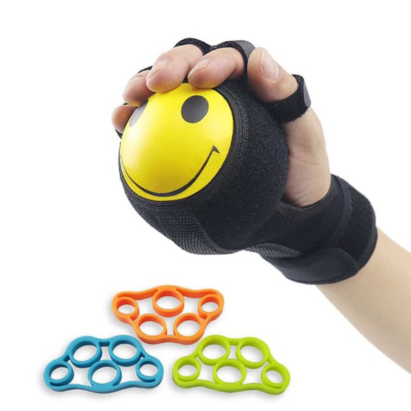 Finger Grip Strengther Finger Separator Hand Ball Exerciser Stroke Recovery Massager Equipment Occupational&Physical Therapy Wrist Train Orthosis for Left & Right