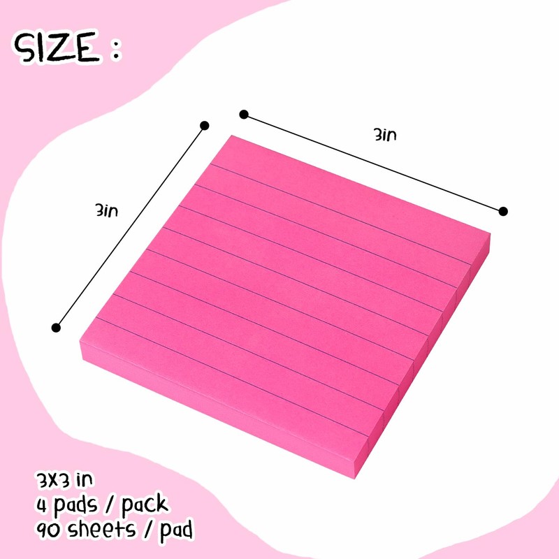 Lined Sticky Notes 3x3 Sticky Notes with Lines Self-Stick Notes