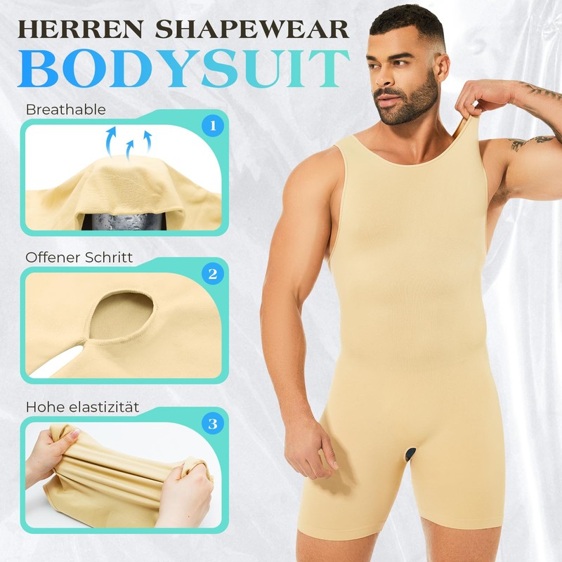 Kitfore Men's Shapewear Bodysuit Full Body Shaper Seamless Tummy Control
