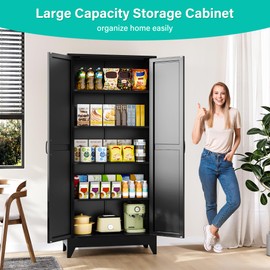 SISESOL 75" Tall Pantry Cabinet,Farmhouse Kitchen Pantry Storage Cabinets with 2 Doors and 5 Shelves,Black Metal Storage Cabinet,Large Cupboard for Home,Kitchen,Dining/Living Room
