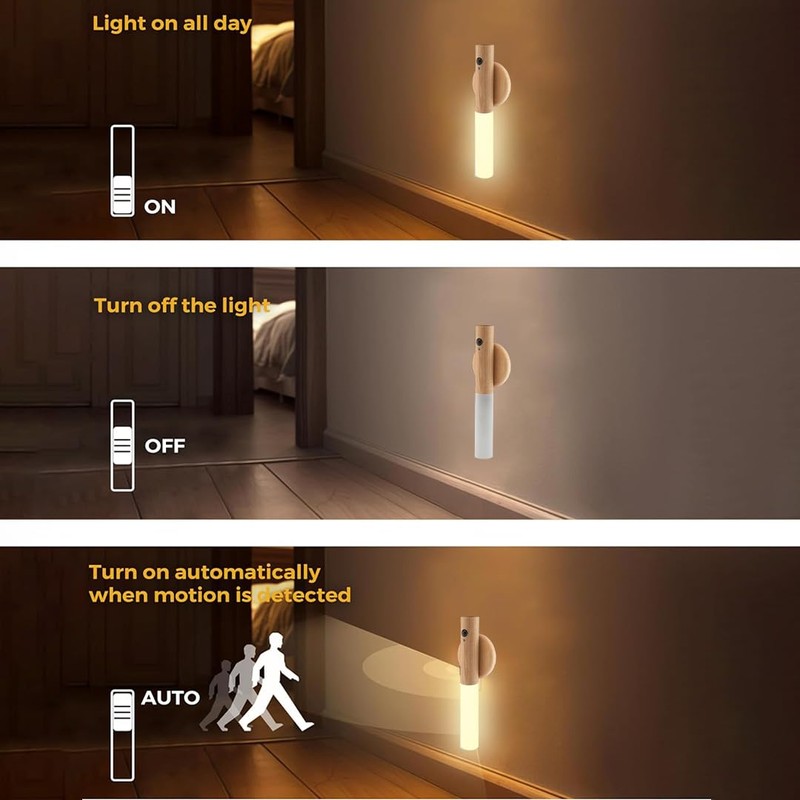 LANDGOO Wooden Nursery Night Light, LED Portable Bedside Motion Sensor