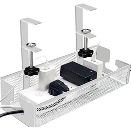 Under Desk Cable Management Tray, Cable Management Under Desk No Drill, Cable Management Tray with Desk Clamp for Home Office Standing Desk Wire Management, White