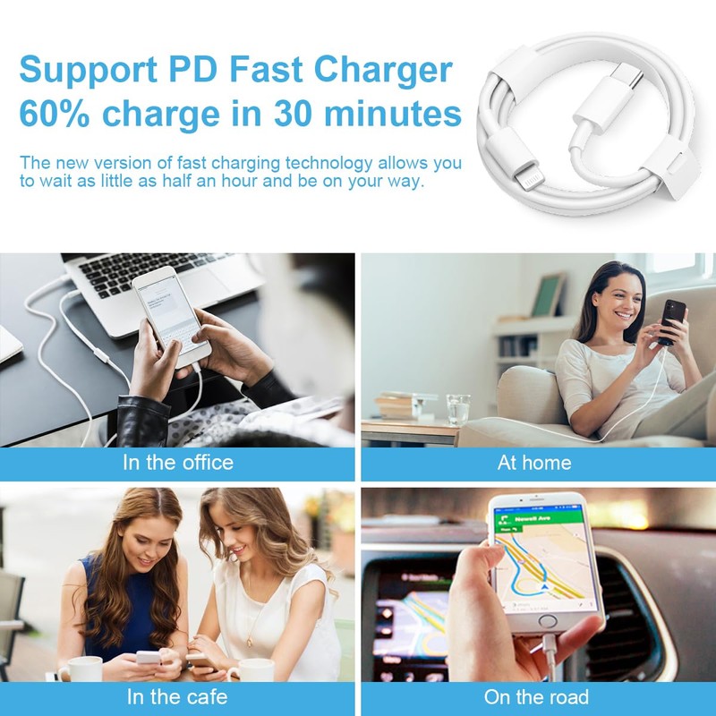 iPhone Fast Charger 3+3Pack 20W USB C Wall Charger with