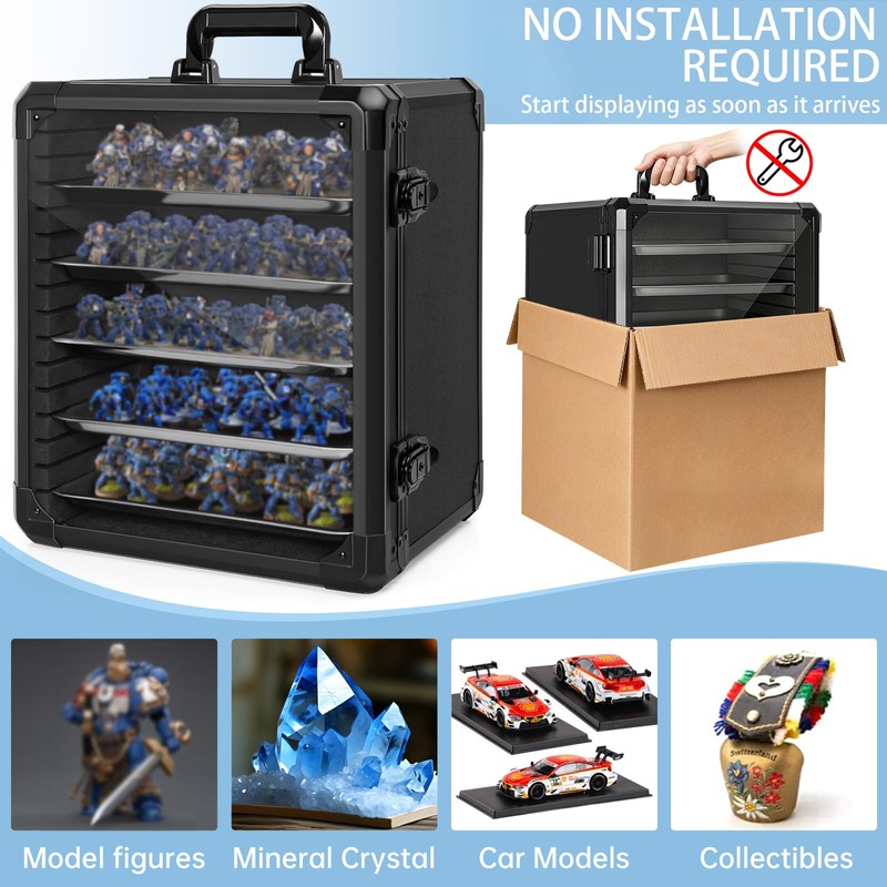 WELIDAY Miniatures Storage Case Miniatures Transport Case Aluminum Alloy Frame