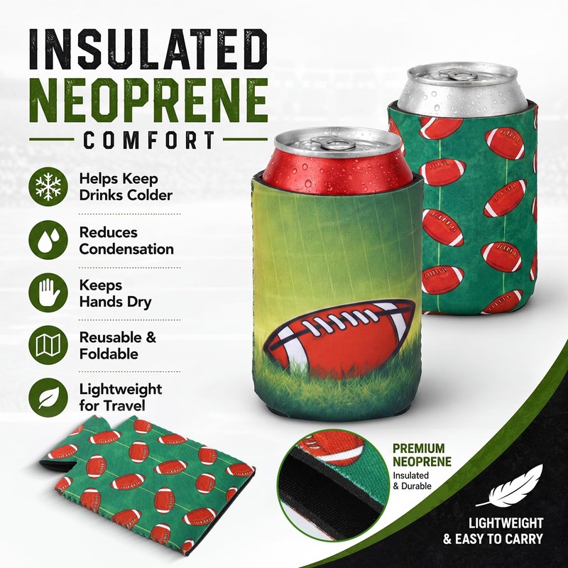 Nuanchu 12 Pcs Football Can Cooler Sleeves Collapsible Beer Drink