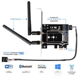 MZHOU PCI-E M.2/NGFF Card, M.2 NGFF to PCI-E 1X Desktop WiFi Adapter WLAN Card Network Card Converter for 8260 7265 1535 7260 with Dual-Band 2.4/5G Antenna Support NIC