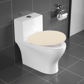 Toilet Lid Cover, Bathroom Stretch Spandex Washable Toilet Lid Seat Protector Cover with Elastic Bottom, Beige