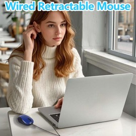 Wired Mouse Type-C Retractable Portable Silent Mini Wired Optical Mouse Plug and Play with 3 Buttons for Left and Right Hands for Laptop MacBook Tablet Smartphone Boy Girl Woman Teacher Gift(Blue)