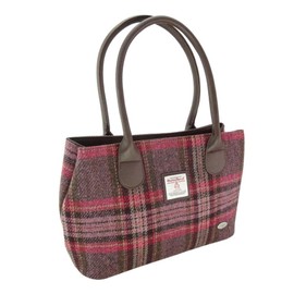 Glen Appin Harris Tweed Classic Handbag LB1003 - Cassley, Col 144 Burgundy, Pink, Multicoloured, Col 144 Burgundy Pink Multi