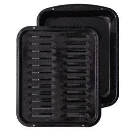 Broiler Pan for Oven Nonstick Porcelain Enamel Coated - W 12. 62" X L 16.75" GE WB48X10056 Replacement for Oven With Rack Withstands High Temperatures - Circulates Heat Evenly and Drains Fat