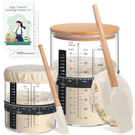 TISEMENT 100oz/30oz Sourdough Starter Kit Set of 2, Extra Large Capacity Sourdough Starter Glass Jar with Silicone Spatula,Thermometer,Feeding Band,Sourdough Bread Baking Supplies