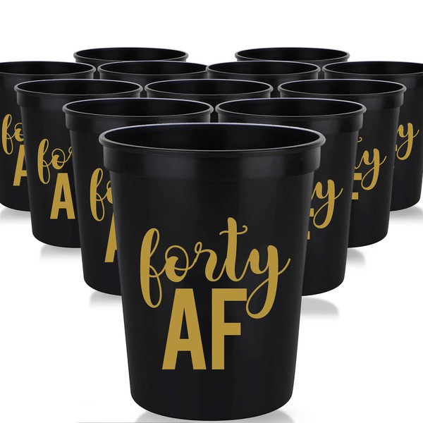 Forty AF, 40 AF, 40th Birthday Cups, 40th Birthday Party Cups Set of 12 16oz Cups, 40th Birthday Stadium Cups, Perfect for Birthday Parties, Birthday Decorations (Black)