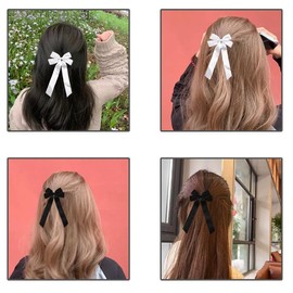 Black Hair Bows for Girls Ribbon Bow for Hair White Bowknot Hair Clips with Long Tail Hair Ribbons Bow Barrettes Ponytail Holder Cute Hair Accessories for Women Teens Slides Alligator Clips 2PCS