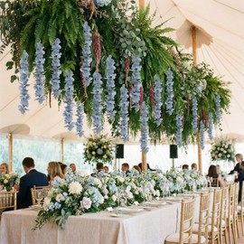 Dusty Blue Wisteria Hanging Flowers 5Pcs Silk Wisteria Garland for Ceiling 33" Realistic Artificial Fake Flower Vines for Wedding Ceremony Party Backdrop Wall Outdoor Home Decorations (Dusty Blue)