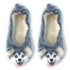 JYinstyle Travel Buddy Animail - Pantuflas de felpa para mujer, calcetines peludos de viaje, husky, 5-6