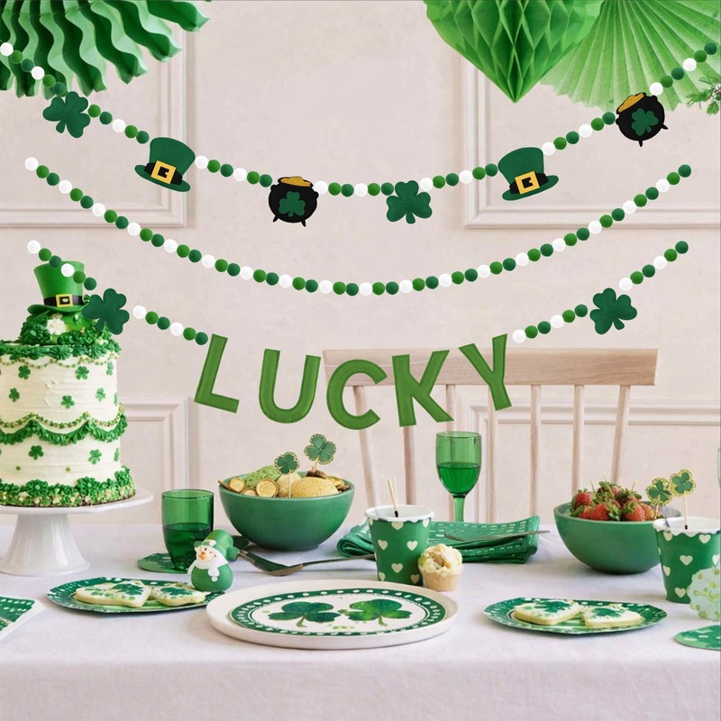 St Patricks Day Decorations 3 Pack Felt Pompom Banner Pre-Assembled