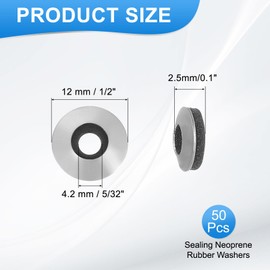 MECCANIXITY Sealing Neoprene Rubber Washers, 5/32" ID x 1/2" OD EPDM Bonded Sealing Washers 304 Stainless Steel Rubber Backed Gasket for Screws Silver, Pack of 50 (#8)
