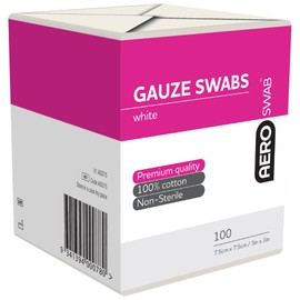 AeroSwab Non-Sterile Gauze Swabs 7.5cm x 7.5cm, Pack of 100, Pink