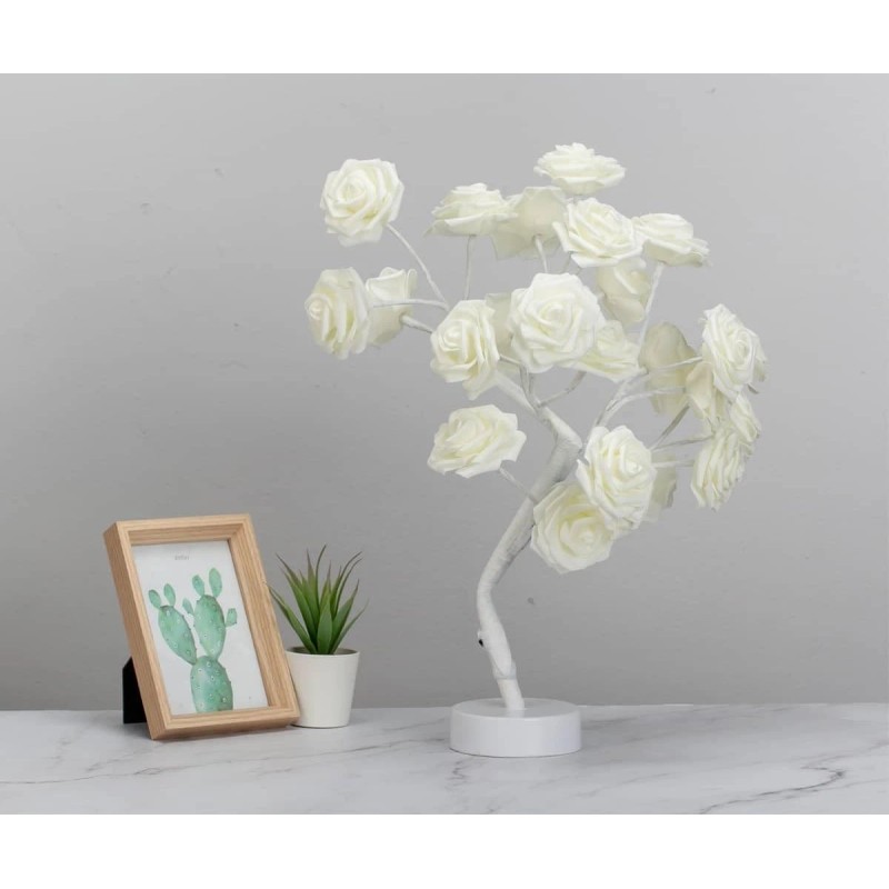 White Rose Lamp Light Up Rose Tree Lamp Tabletop Flower