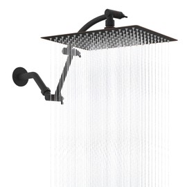 Hibbent All Metal cUPC Certified Rain Shower Head, 12'' High Pressure Rainfall Showerhead with 16" Shower Head Extension Arm, Brass Adjustable Shower Arm Extender, fixed Showerheads, Oil Rubbed Bronze