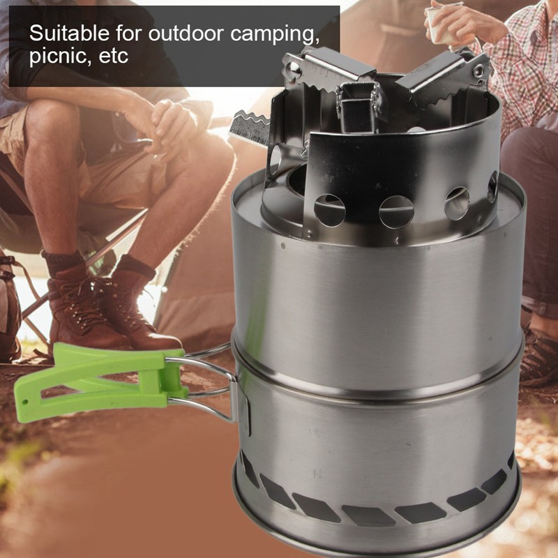 Outdoor Camping Equipment Windproof Wood Stove Cooking Stainless Steel Movable