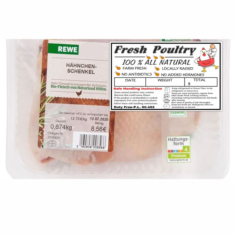 120pcs Poultry Freezer Labels with Safe Handling Instructions,Exemption P.L. 90-492(4x2.5