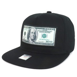 Trendy Apparel Shop 100 Dollar Bill Benjamin Baller Patch Flatbill Snapback Cap - Black Black