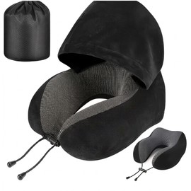 Memory Foam Hooded U-Shaped Travel Pillow – Detachable Cover for Airplane, Car, Office & Home Use