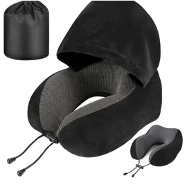 Memory Foam Hooded U-Shaped Travel Pillow – Detachable Cover for Airplane, Car, Office & Home Use