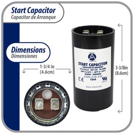 Appli Parts Motor Start Capacitor 270-324 Mfd (microfarads) uF 330 VAC Universal fit for Electric Motor Applications 1-3/4 in Wide 3-3/8 in Height CON-270-330