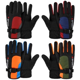 4 Pairs Kids Winter Gloves Waterproof Kids Snow Ski Gloves for Boys and Girls Warm Gloves for Cold Weather Children(Dark Green, Orange, Navy Blue, Red,6-12 Years Old)