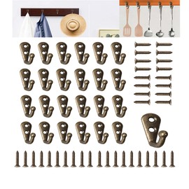 Bateya Pack of 30 Vintage Single Wall Hooks, Mini Robe Hooks, Coat Hooks with 60 Screws, Metal Coat Hooks for Bathroom, Antique Bronze Hooks