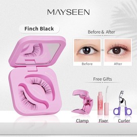 MAYSEEN FINCH BLACK Soft Magnetic Eyelashes, Eyelash Extensions with Applicator Kit, Reusable Magnetic Lashes, Glue-free, Waterproof, Lightweight, Soft Magnetic Strip,  Natural Makeup , with Free Gifts: Eyelash Curler & Lash Setting Liquid, New Year Gift