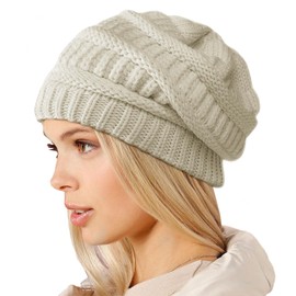 Figarge Knitted Hat Women's Slouch Beanie Hat Street Style Slouch Knitted Hat with Warm Chunky Knit Winter Hats Classic Soft Beanie Hat (DE/NL/SE/PL, Alphanumeric, One Size, Beige)