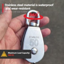OBA Pulley Steel Cable Load Capacity 400 kg, Fitness Pulley Stainless Steel for Ropes Steel Cable with Carabiner