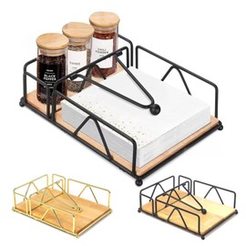 IOAGSVW Servilletero Plano (negro) Elegante, Servilletero de Metal con Cesta Enrejada, Servilletero Cuadrado con almacenamiento de condimentos para encimera, cocina, comedor