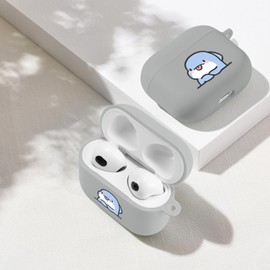 MAYCARI Cute Naughty Shark Case for AirPods 3rd Generation with Keychain, Cartoon Animal Design Protective Soft TPU Cover for Women Girls