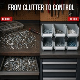 Stackable Plastic Parts Bins for Garage Tool Storage