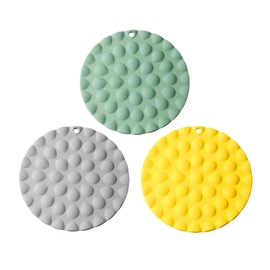 Silicone mat, Set of 3, Green, Gray, Yellow。 Hotpads for Cooking Trivet mat，Non-Slip Hot Pads for Kitchen Countertop, Food Grade (Round)
