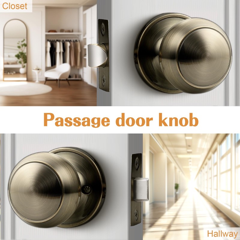 Probrico Interior Door Knob for Hallway, Antique Brass Door Knobs