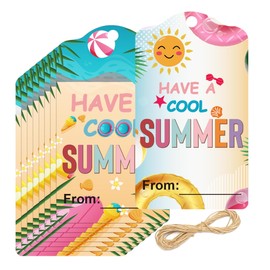 Summer Gift Tags with String -50Pcs 2 x 3.5 Inch I Hope You Have A Cool Summer Tags Fun Name Label End of School Year Teacher Appreciation Label for Party Decor (Pink)