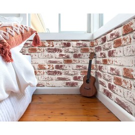 Red Brick Wallpaper Peel and Stick Wallpaper Brick Contact Paper for Walls Faux 3D Brick Wallpaper Self-Adhesive Removable Wallpaper for Kitchen Backsplash Wallpaper for Bedroom Waterproof 17.7“×78.7”