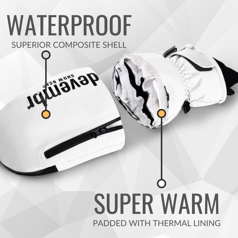 devembr Ski Mittens with Wrist Guards and Undercuff Design, Snowboard