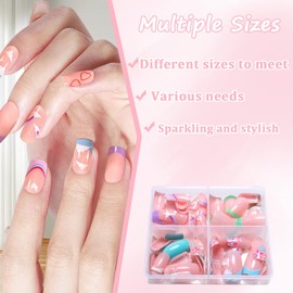 Press on Nails 96 Pcs, Cute False Nails Short | Full Cover Short Fingernail Kids Stick on Nails | Kids False Nails Women Girls Nail Art Patches | Nail Design Decor With Jelly Glue