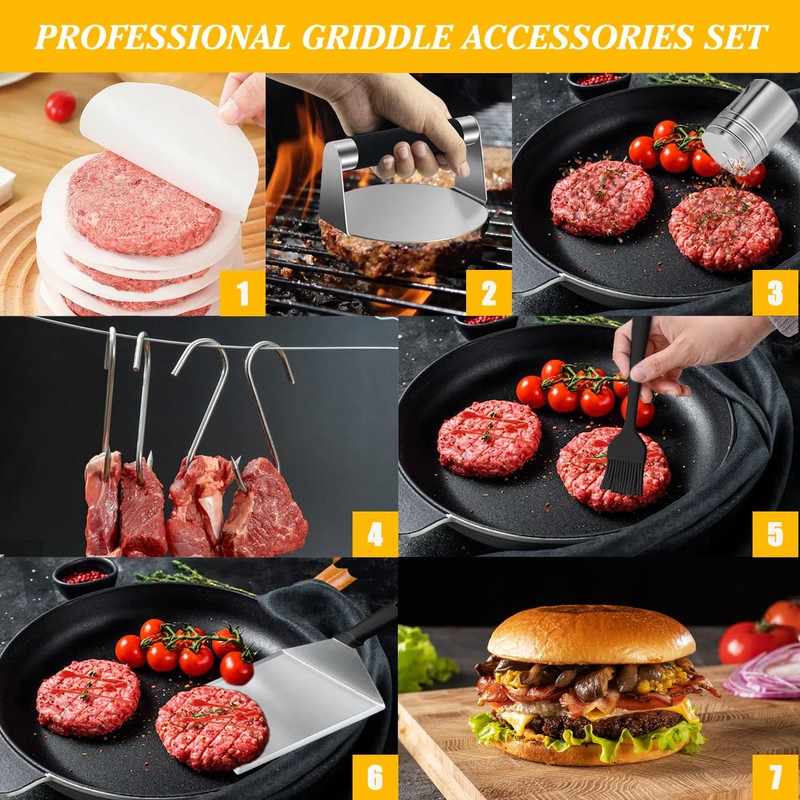 Qcdou Burger Press Kit, Smash Burger Press, Flat Top Griddle