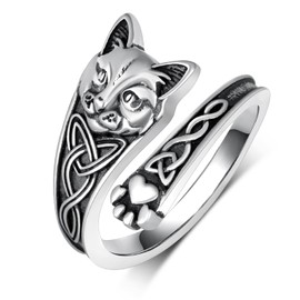 Cat Spoon Ring 925 Sterling Silver Cat Ring Celtic Knot Adjustable Thumb Rings Jewelry Gifts for Women Mom Wife
