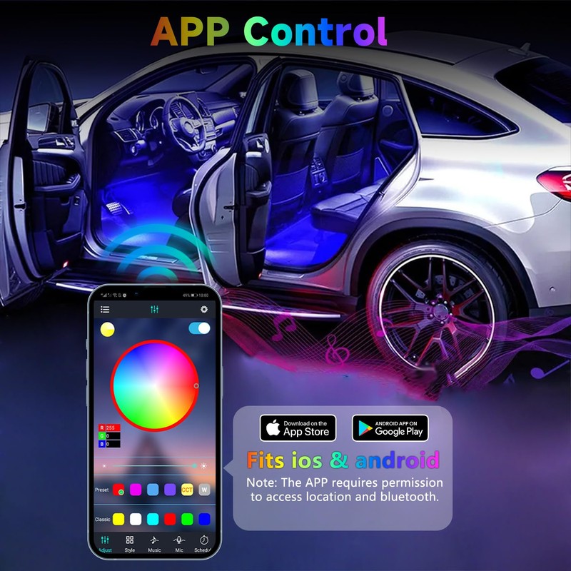 GZ5CG Car Interior Ambient Lights Multicolor Under Dash Footwell Atmosphere